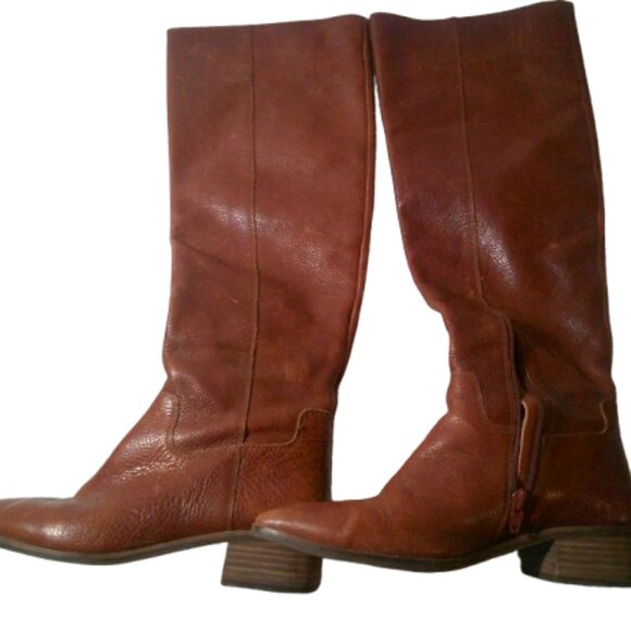 Leather Boots Tall Leather Boots w/ Wood Sole, Size 8/ 38-1/2 Brown Lucky Brand - Picture 1 of 11